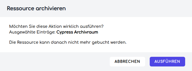 Bestätigungsdialog zum Archivieren mit Hinweis auf die beendete Buchbarkeit